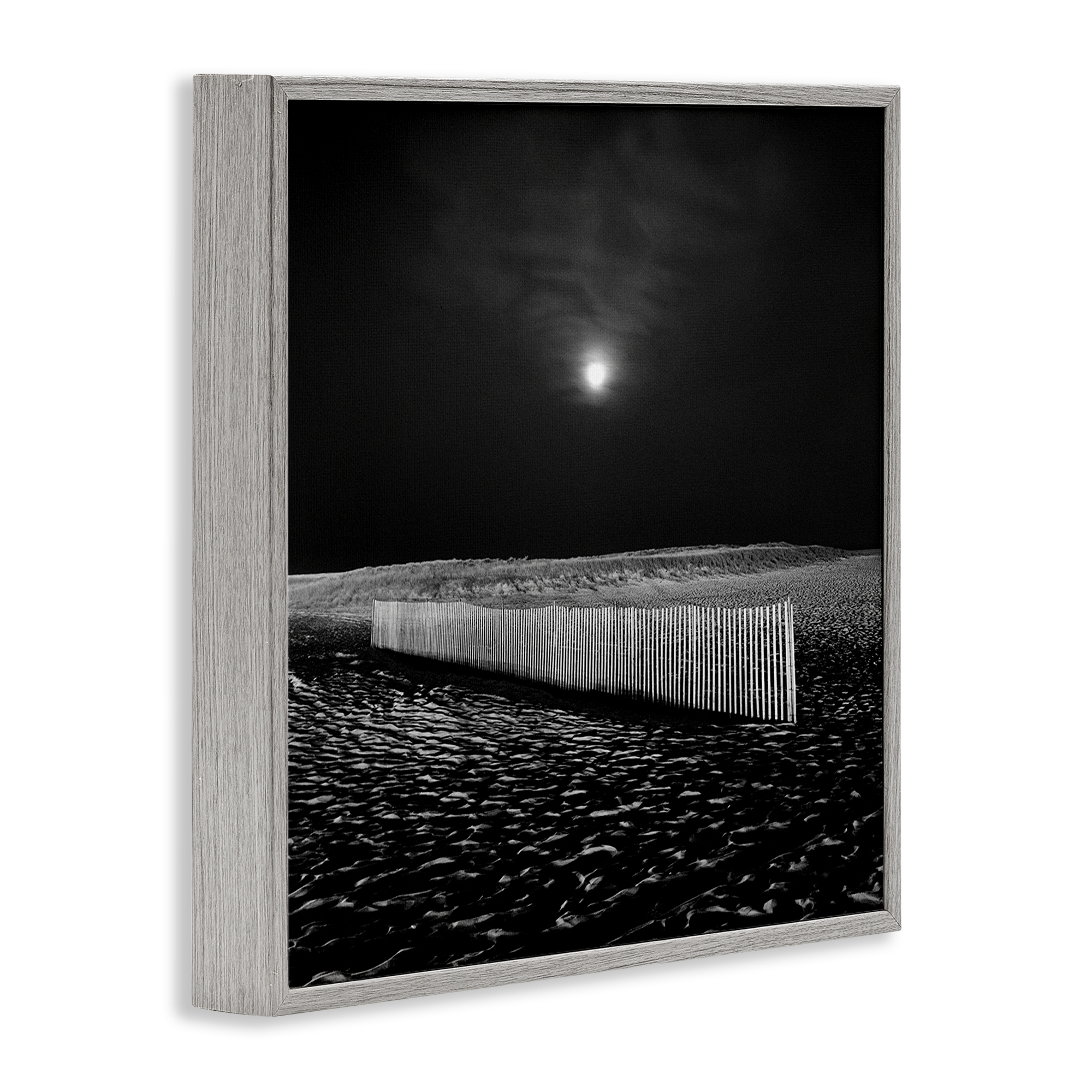 Stupell Industries Beach Fence at Night Coastal Photography Gray Framed Art Print Wall Art, 24 x 24