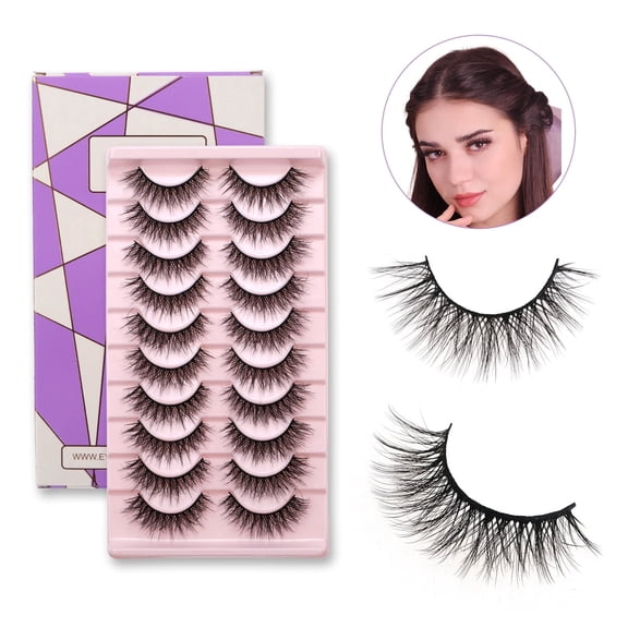 Natural Wispy False Eyelashes 10 Pairs Reusable Soft Lightweight Fluffy Lashes Comfortable for Everyday Wear A01