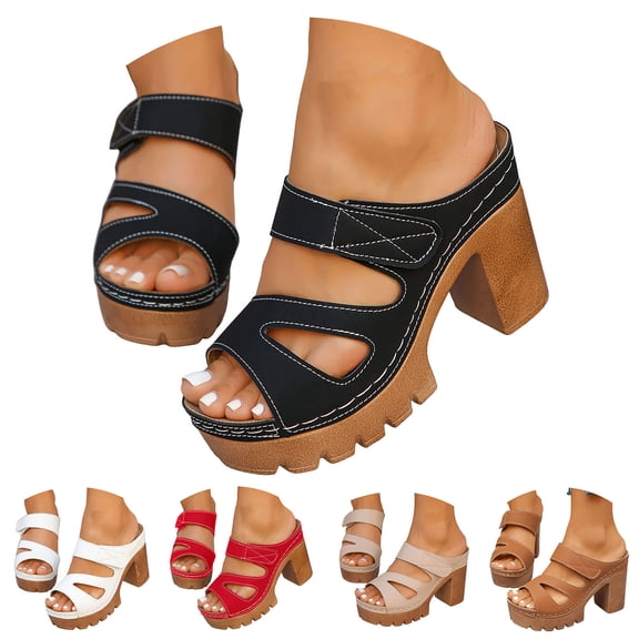 Pandaie Platform Wedge Sandals for Women 2026 Dressy Summer Chunky Heels Casual Hollow out Open Toe Comfortable Work Dress Pumps Shoes Beige Size 6.5