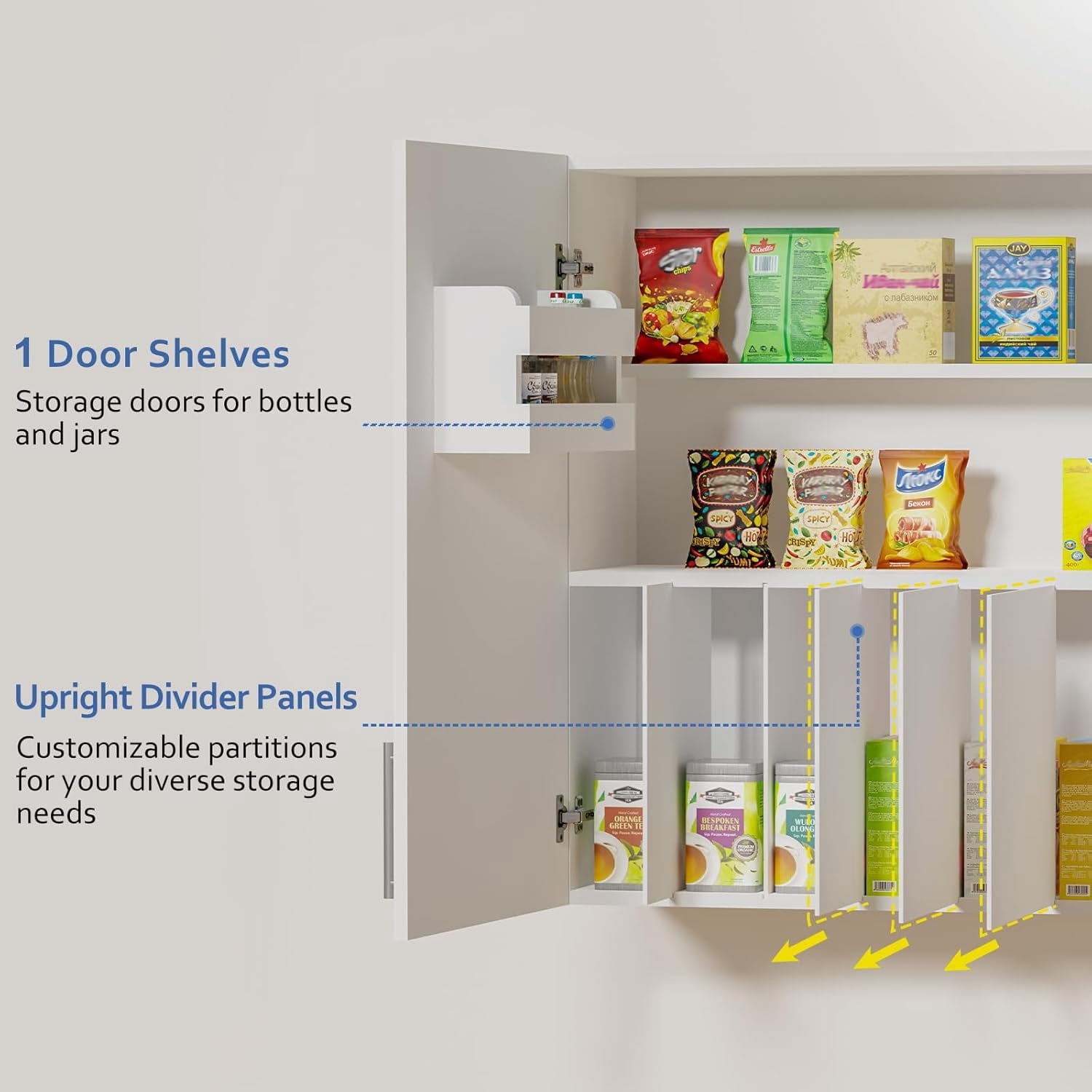 Landmok Kitchen Wall Cabinets, 12" D x 35" W x 32" H Wall Mounted Wooden Storage Cabinet with 1 Door Shelf & 7 Slide-Out Vertical Shelves, Soft Close Medicine Cabinet for Bathroom Laundry Room, White