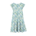 thumbnail image 5 of Bainana Girls Floral Print Dress With Flutter Sleeves Crew Neck Party Dress Breathable Fashion Teen Youth Girls Summer Holiday Beach Dresses Light Blue Size 10-11 Years, 5 of 5