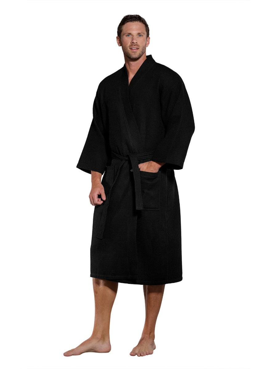 Turquaz Linen Lightweight Long Waffle Kimono Spa Robe for Men