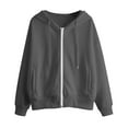thumbnail image 4 of Sweatshirts for Women Women's Solid Sweatshirt Women Fashion Solid Loose Hooded Zipper Hoodie Long Sleeve Jacket, 4 of 4