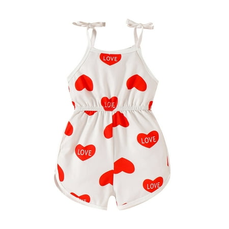 

Fsqjgq Babies First Birthday Outfit Toddler Girls Valentine s Day Sleeveless Letter Hearts Prints Romper Jumpsuit Clothes Baby Bubble Bee Cotton Blend Wh2 120