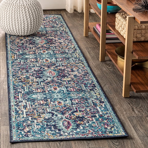 JONATHAN Y CALIFORNIA VINTAGE 2 x 8 Runner Rug, Zafra Vintage Medallion - Peacock Blue/Navy, CAV101A-28
