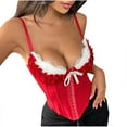 thumbnail image 6 of Womens Going Out Corset Tops Spaghetti Strap Sexy Boned Bustier Corsets Push Up Overbust Body Shaper Crop Top Red, M, 6 of 7