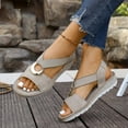 thumbnail image 6 of Women's House Slippers Women's Fashionable Casual Spring And Summer Versatile Breathable Elastic Solid Color Round Toe Open Toe Soft Sole Flat Sandals,Khaki,37, 6 of 9