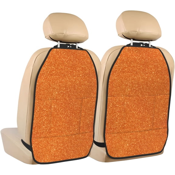 Xecao Orange Glitter Pattern Car Seat Back Protector 2 Pack Large Capacity Pocket, Kick Mats Back Seat Protector