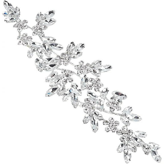 Rhinestone Applique Applique 8.6x2.5inch Silver Wedding Rhinestone Applique Flower Rhinestone Applique Rhinestone Sash Applique for Bridal Wedding Dress Clothes Shoes Silver
