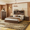 thumbnail image 2 of Newest 4-Piece Bedroom Set Queen Size - Storage Headboard with Charging Station, 2 Nightstands, 5-Drawer Dresser, Walnut Finish, Complete Wooden Suite​, 2 of 8