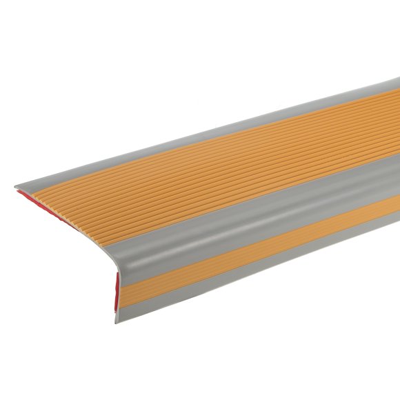 Unique Bargains 3.2Ft Stair Nosing, 4mm PVC L Shape Staircase Step Edges Protectors, Brown/Grey