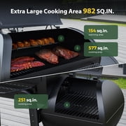 Brand Man Offset Smoker Charcoal Grill, Heavy Duty Wood Barrel BBQ Grill Smoker Combo with Side Box