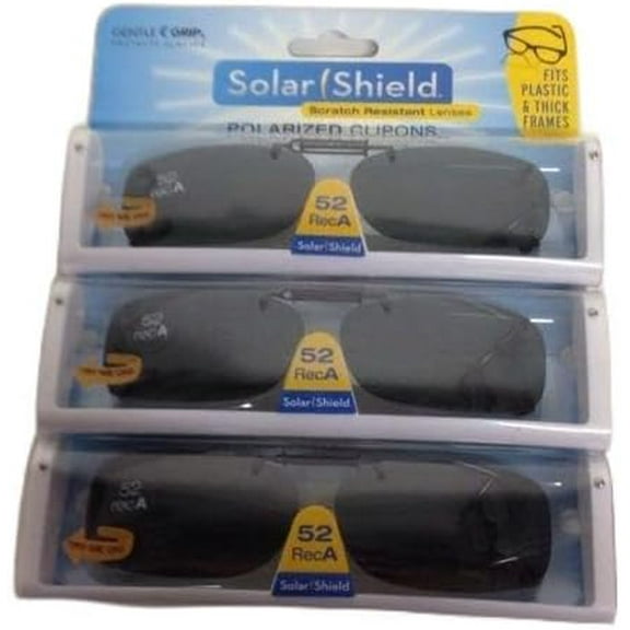 3 Solar Shield Clip-on Polarized Sunglasses Size 52 Rec A Black Frameless Scratch Resistant New