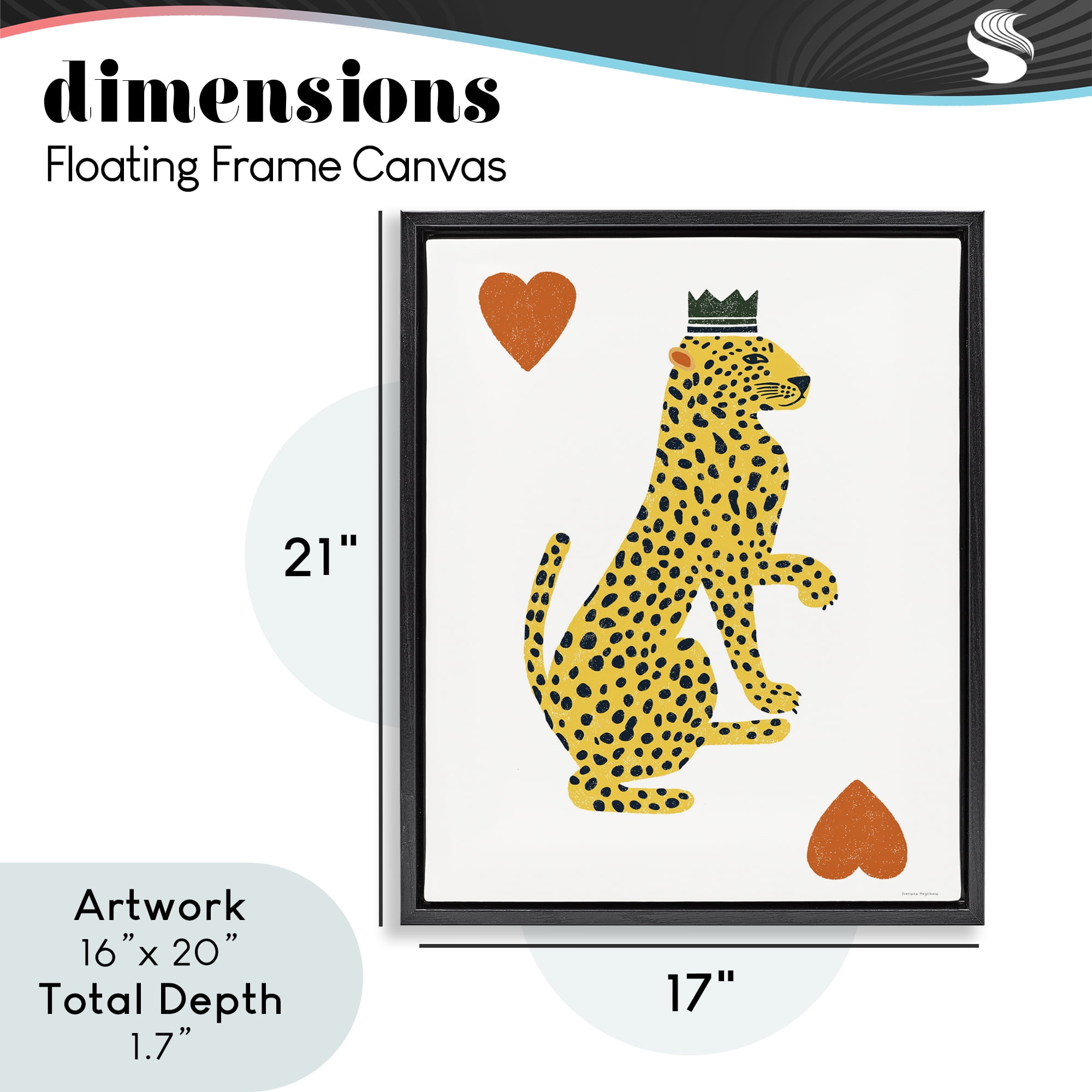 Leopard & Hearts Card Black Framed Floater Canvas Wall Art, design by Svetlana Aleynikova