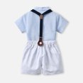 thumbnail image 5 of IROINNID Toddler Boys Short Sleeve Shirts&Suspender Shorts Cotton Formal Outfit Infant Solid Photography Birthday Gentlemen Set 2PC, 5 of 5