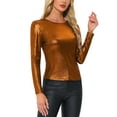 thumbnail image 4 of INSPIRE CHIC Women's Shiny Top Long Sleeve Round Neck Regular Fit Sparkly Evening Blouse L Dark Orange, 4 of 6