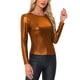thumbnail image 4 of BLUSA BRILLANTE PARA MUJER INSPIRE CHIC, MANGA LARGA, CUELLO REDONDO, AJUSTE REGULAR, BLUSA DE NOCHE BRILLANTE TAMAÑO S NARANJA OSCURO, 4 of 6