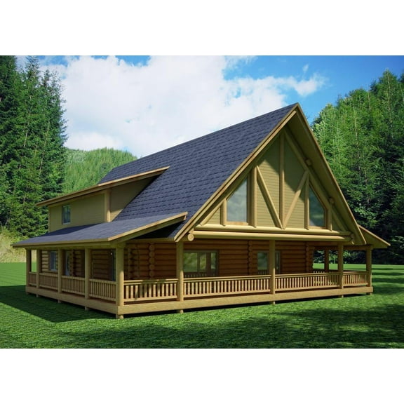 001-1106: Log Cabin 1 Bed, 2 Bath Luxury Home Plan, 2587 Sq Ft: Full Blueprints with License to Build by Home Plan Marketplace - Lesuto