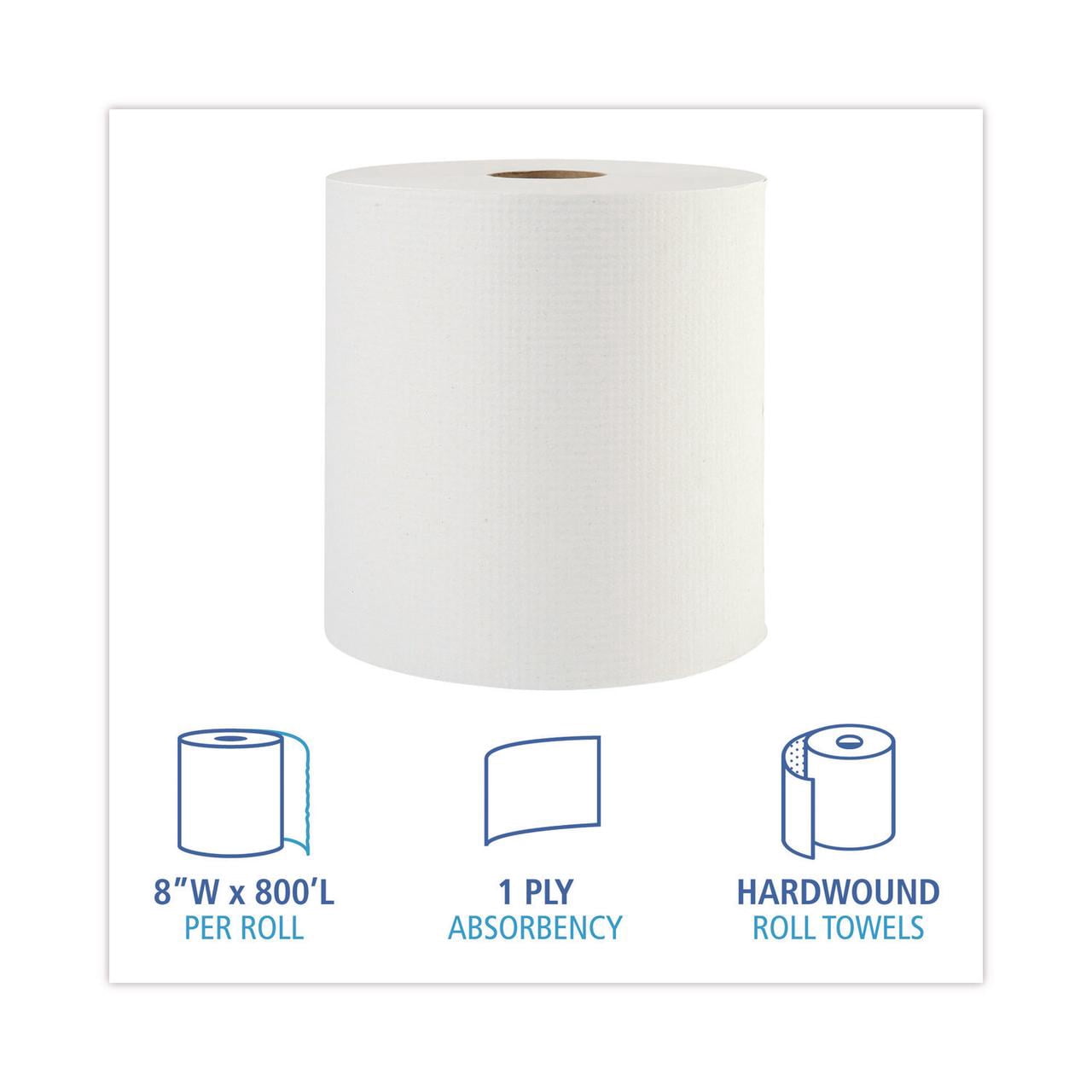Boardwalk Hardwound White Paper Towels, 1-Ply, 800ft Rolls, Value Pack
