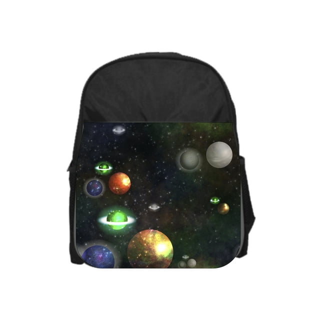 Celestial Planets - 13" x 10" Black Preschool Toddler Children's Backpack & Pencil Bag Set