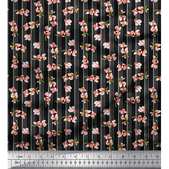 Soimoi Poly Georgette Fabric Stripe & Magnolia Floral Print Fabric by the Yard 52 Inch Wide