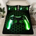 thumbnail image 2 of Manfei Game Bed Sheets,Kids Gamepad Controller King Sheets,Green Geometric Hexagon Sheet Set For Boy,Microfiber Room Decor,4pcs, 2 of 7