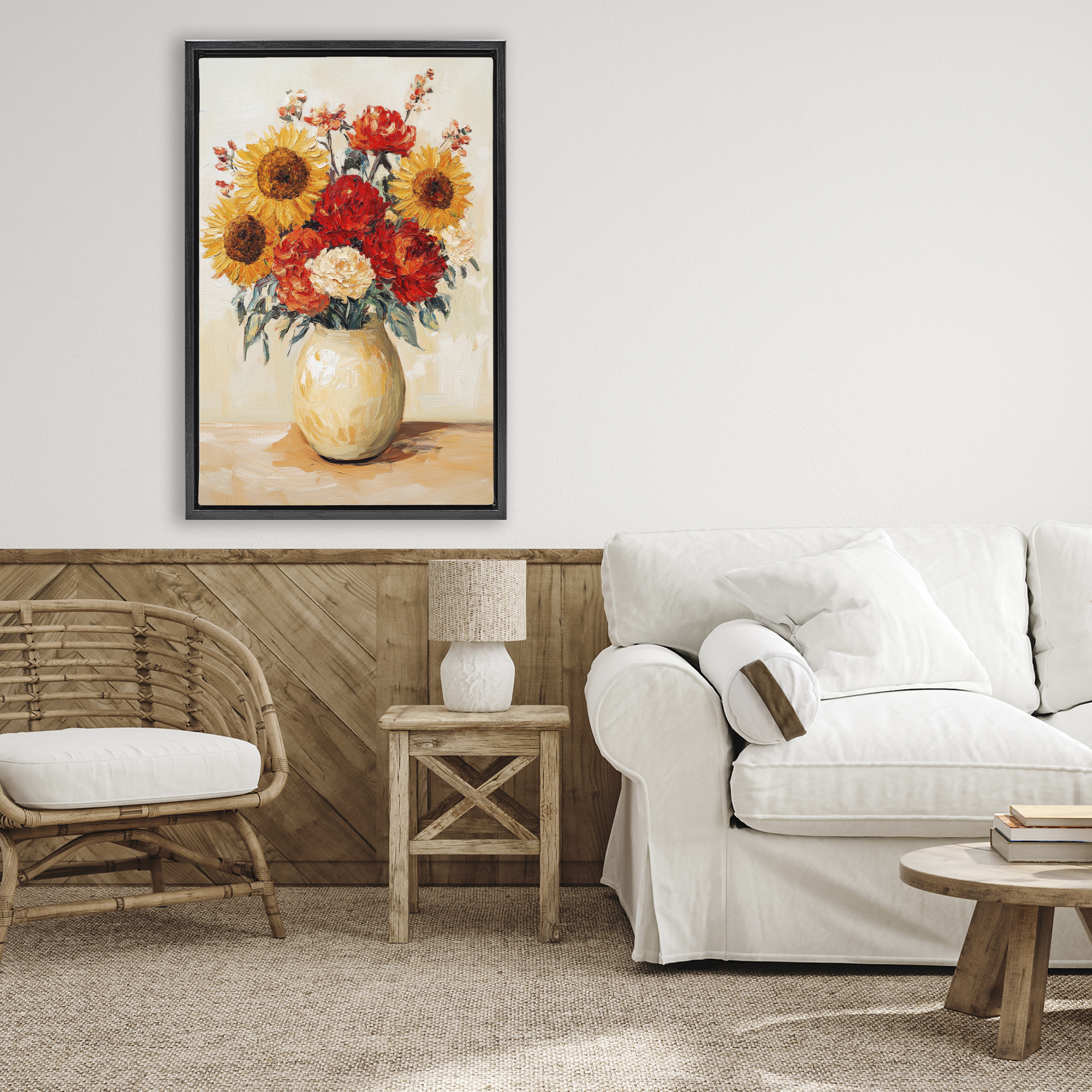 Charming Bouquet of Fall Black Framed Floater Canvas Wall Art, design by Petal Prints Design