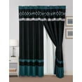 thumbnail image 2 of Chezmoi Collection Arden 4-Piece Modern Teal/Black/Gray Zigzag Stripe Embroidery Window Curtain Panel Set with Sheer Backing Valance Tassels, 120 inch x 84 inch, 2 of 9