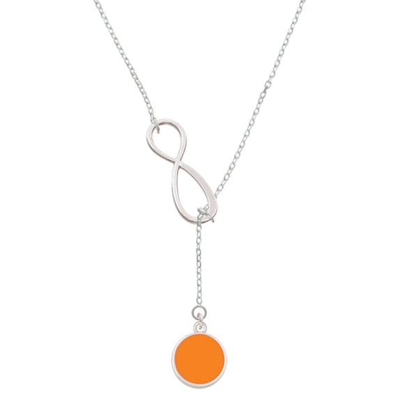 Delight Jewelry Silvertone Small Orange Enamel Disc Silver tone Elegant Infinity Lariat Necklace