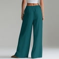 thumbnail image 3 of Lumtrix Linen Pants Women Wide Leg Palazzo Pants Flowy Elastic Waist Summer Beach Trebdy Casual Trousers With Pockets Dark Green XL, 3 of 5