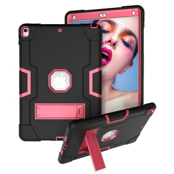 iPad Air 3 Case 10.5" (2019), iPad Pro 10.5" Case, Allytech Three Layers Shockproof Kickstand Heavy Protection Bumper Defender Anti-Scratch Back Cover for Apple iPad Air 3/ Pro 10.5", Black/Rose