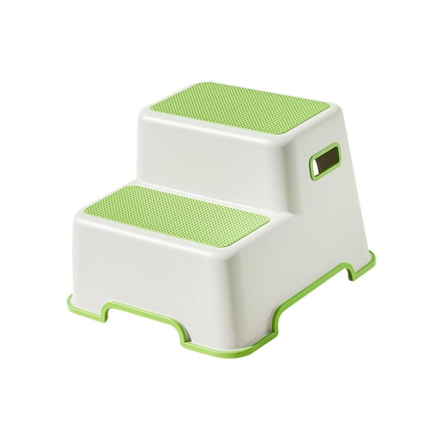 Taburete infantil con escalón, patas de goma gruesas, refuerzos y antivuelco para baño. Verde