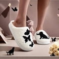 thumbnail image 2 of Fengactive Womens Plush Slippers Black Cat Butterfly Decor Warm Indoor Non Slip Home Slippers, 2 of 9