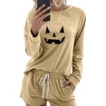 thumbnail image 3 of Gytharion Halloween Pajama Sets for Women Long Sleeve Crew Neck Pumpkin Print Sleepwear and Shorts 2 Piece Pjs Set Loose Comfy Loungewear Set with Pockets, 3 of 4