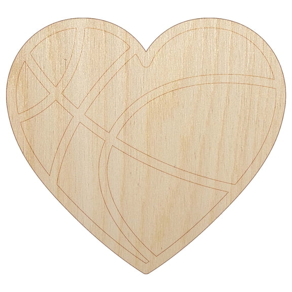 Heart Shaped Basketball Sports Wood Shape Unfinished Piece Cutout Craft DIY Projects - 4.70 Inch Size - 1/8 Inch Thick