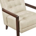 thumbnail image 4 of Beige Leather Chair With Back, Walnut Finish Frame Armchair, Wear And, 4 of 5