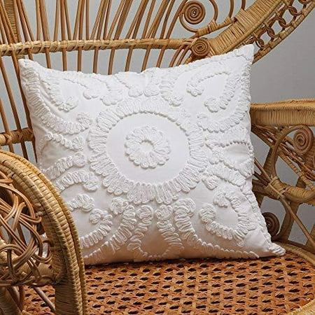 Cassiel Home White Throw Pillow Covers 18X18 Embroidery Sun Pattern Flower Pillow Covers Lovely Gift for Best Girl Friend Boys Chair