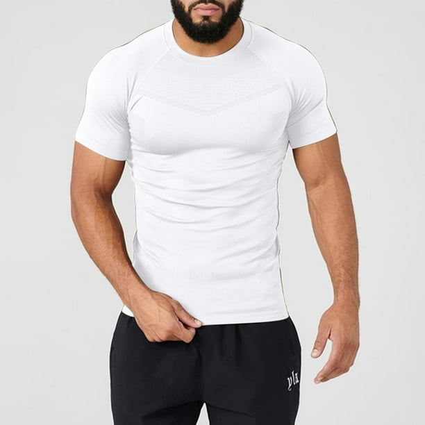 pstuiky camisetas de hombre, Camiseta deportiva informal de manga corta con cuello redondo y color liso para hombre camisas casuales para hombre xl
