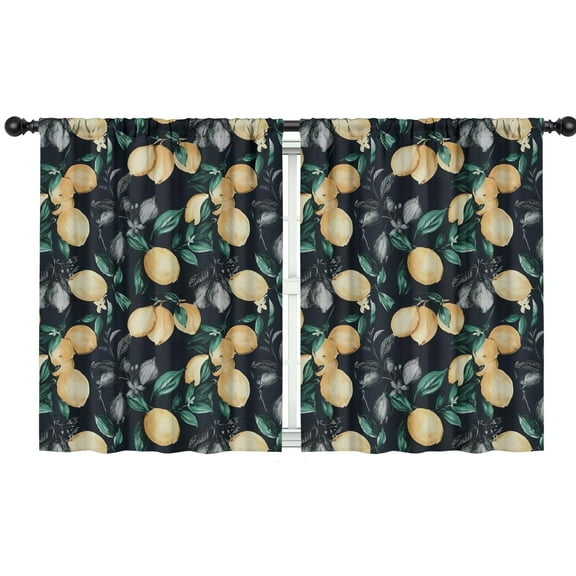 Blackout Kids Curtains,Yellow Lemon Fruit Leaves Black Pattern Childrens Insulated Curtains Set Of 2,Bedroom Essentials,Toddler Room Decor 42"x54"