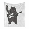 thumbnail image 1 of Bear Soft Flannel Fleece Throw Blanket, Fun Character Musician Guitar and Hand Gesture Grunge Retro Rock n' Roll, Cozy Plush for Indoor and Outdoor Use, 60" x 80", Charcoal Grey White, by Ambesonne, 1 of 6