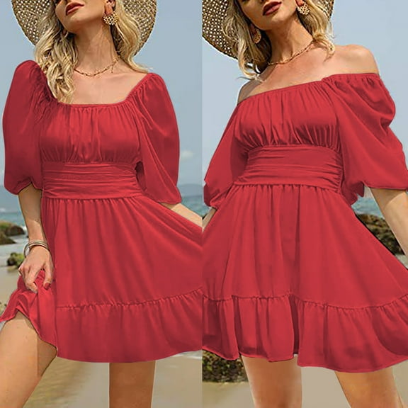 Gubotare Winter Formal Dresses Women's Plus Size Dresses Casual Loose Pocket Short Sleeve Slits Plus Size Long Maxi Dress,Red L