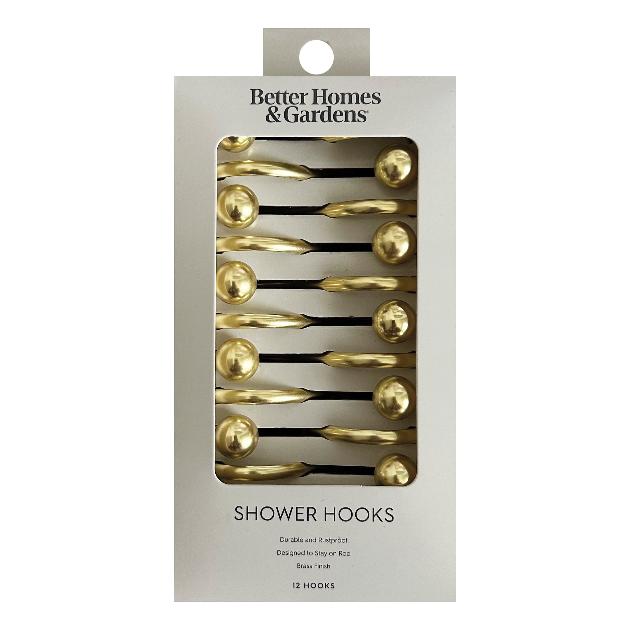 Better Homes & Gardens Plated Brass Ball Rust-Proof Steel Shower Hooks, Set of 12