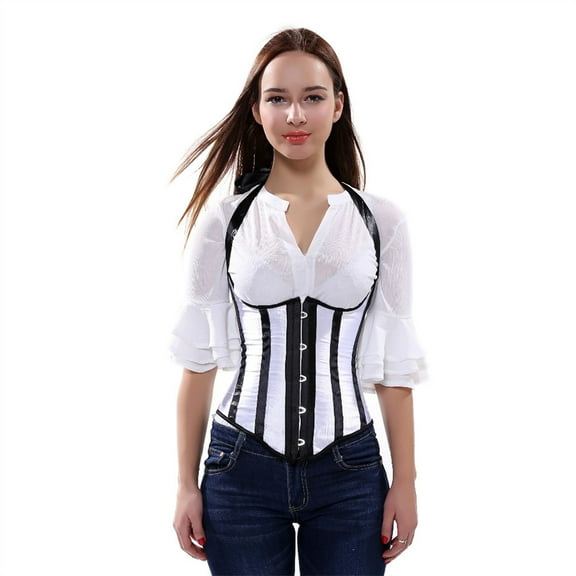 Grebrafan Corset Medieval Halter Underbust Bustiers Women White 5XL