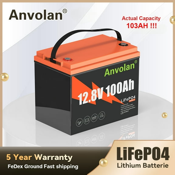 Anvolan 100Ah Lithium Iron LiFePO4 Battery 12V 15000 Deep Cycles Rechargeable 100A BMS Low-Temp for RV Solar Battery  Marine Boat Camping