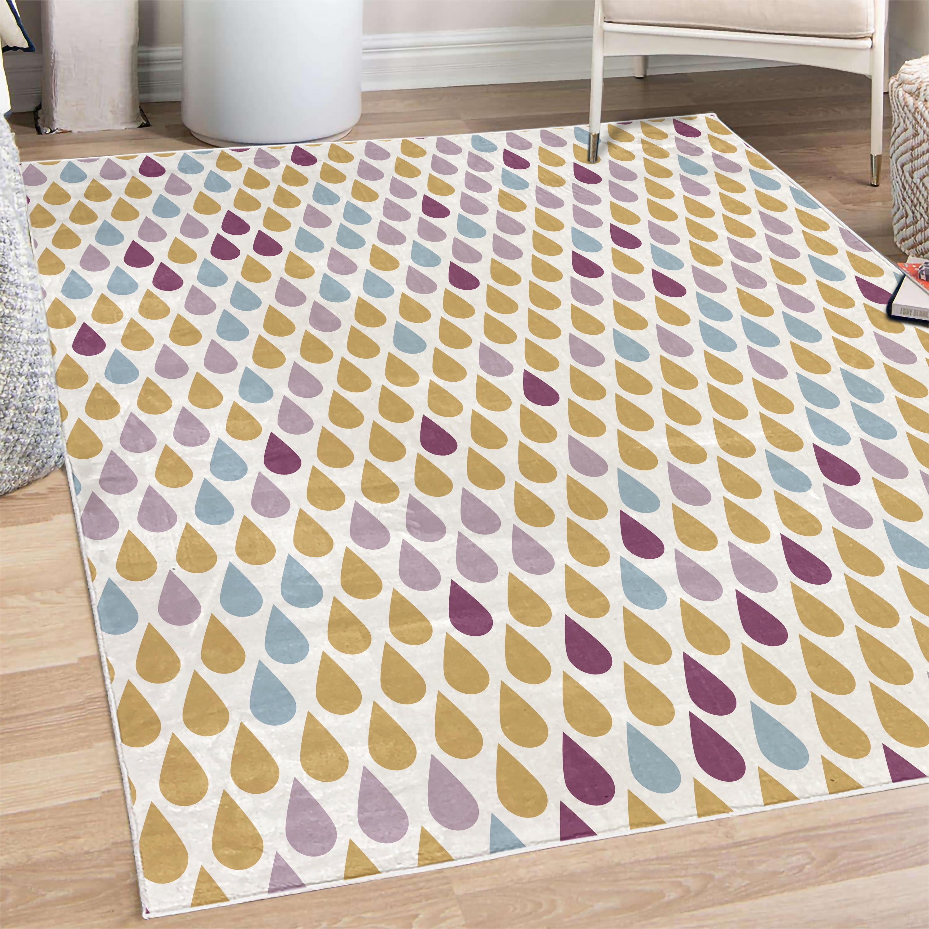 Nature Decorative Rug, Repeated Minimalist Rain Drops Splashes Tears of ...