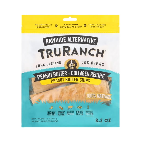 TRURANCH Collagen Chips - Collagen Dog Treats - Long Lasting Healthy Joint Support Dog Treat - Rawhide Alternative Chips - Skin & Coat Health - Made with Real Peanut Butter, 1 Bag, 8.2 oz