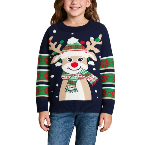 MIXUE Toddler Girls Sweaters Stylish Christmas Day Sweater Kids Girls Holiday Xmas Oversized Sweater Boys Knit Outerwear