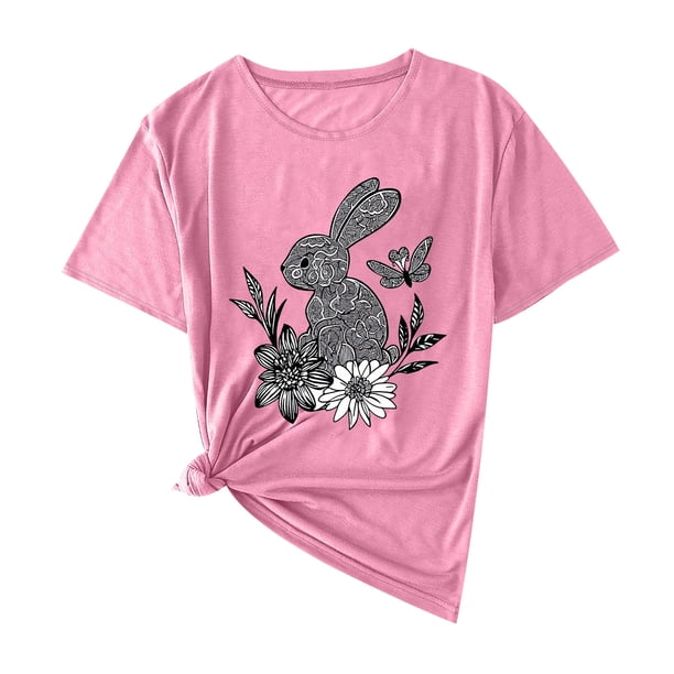 Camisas de Manga Corta para las Mujeres Moda Casual Impresión Cuello Redondo Suéter Tee Blusas