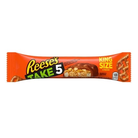 REESES, TAKE 5 Pretzel, Caramel, Peanut Butter, Peanut and Chocolate Candy Bars, Individually Wrapped, 2.25 oz, King Size Pack
