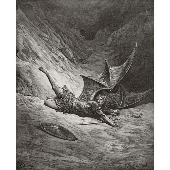 Illustration by Gustave Dore 1832-1883 French Artist & Illustrator for Paradise Lost by John Milton Book VI Lines 327 Poster Print - 13 x 16